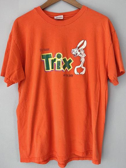 Trix Are For Kids TShirt Silly Rabbit Cereal Brand Promo Worn Issues Orange Sz L - Picture 1 of 11